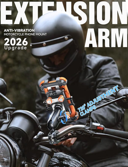 JOYROOM Motorcycle Phone Mount Holder - [Dual Vibration Dampener] 150mph Anti-Shock Phone Holder for Motorcycle [Metal Adjustment Arm] Bicycle Bike Phone Holder Mount for 4.7-7" Cell Phones, Orange