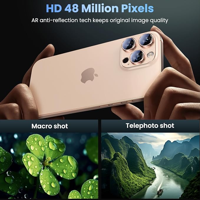 Uyiton Professional Camera Style for iPhone 16 Pro Max/16 Pro/14 Pro Max/14 Pro Camera Lens Protector - [Unique Typography + Phone Lens Red Circle Design] Metal Tempered Glass Camera Cover, Gold+Red