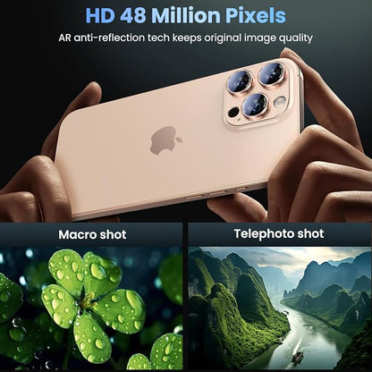 Uyiton Professional Camera Style for iPhone 16 Pro Max/16 Pro/14 Pro Max/14 Pro Camera Lens Protector - [Unique Typography + Phone Lens Red Circle Design] Metal Tempered Glass Camera Cover, Gold+Red