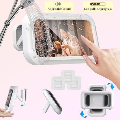 360° Rotatable Retractable Adjustable Shower Phone Case Holder,Anti-fog HD & sensitive screen ,Wall Mounted Phone Holder for Bathroom Mirror Bathtub Kitchen,Shower Accessories for 4-7" Phones (white)