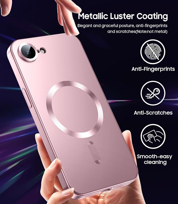 Magnetic for iPhone 16e / 17e Case [Compatible with MagSafe][Built-in Camera Lens Protector] Slim Soft Silicone Bumper Shockproof Metallic Luster 17e Phone Case (Rose Gold)