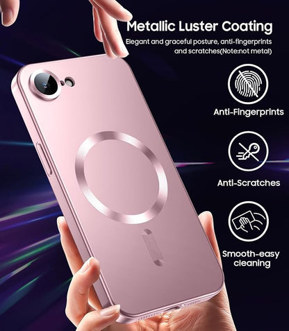 Magnetic for iPhone 16e / 17e Case [Compatible with MagSafe][Built-in Camera Lens Protector] Slim Soft Silicone Bumper Shockproof Metallic Luster 17e Phone Case (Rose Gold)