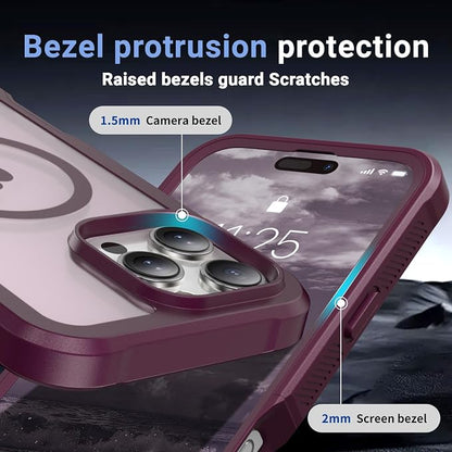 jaroco Magnetic for iPhone 16 Pro Max Case, [Compatible with MagSafe][Military Grade Drop Protection][Heavy Duty Protection][Non-Slip][Shockproof] 2-Layer Durable Bumper Phone Case 6.9''-Wine Red