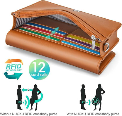 nuoku Women Small Crossbody Bag Cellphone Purse Wallet with RFID Card Slots 2 Straps Wristlet
