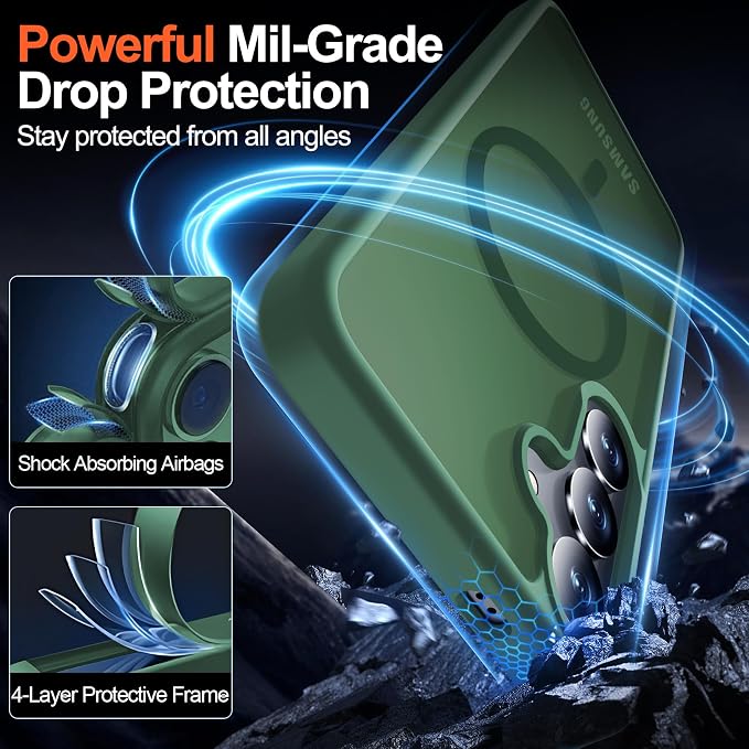 MOZOTER for Samsung Galaxy S25 Plus Case with Magnetic,[Compatible with MagSafe][12Ft Military Dropproof][2*Screen Protector] Translucent Slim Shockproof Holsters Case for S25 Plus,6.7"-Green