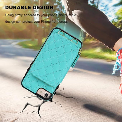 Bocasal Crossbody Wallet Case for iPhone SE 2022/SE 2020/8/7, RFID Blocking PU Leather Zipper Handbag Purse Flip Cover, Kickstand Folio Case Card Slots Holder Wrist Strap Lanyard 4.7 Inch (Mint Green)