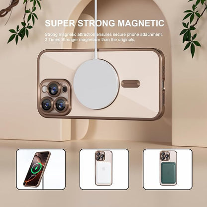 Misea Magnetic for iPhone 16 Pro Max Case Compatible with MagSafe [Never Yellowing] [Military Grade Drop Protection] Full Camera Lens Protector Plating Soft Clear Phone Case for Women, Titanium Desert