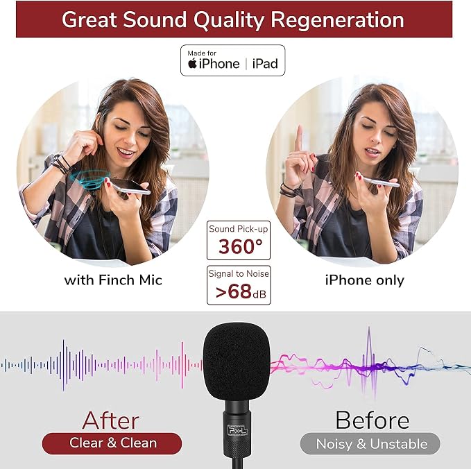 PIXEL Lavalier Microphone for iPhone (Apple MFi-Certified) | Lav Mic for Vlogging | External Microphone for Video Recording, Compatible with All Lightning Devices (10ft)