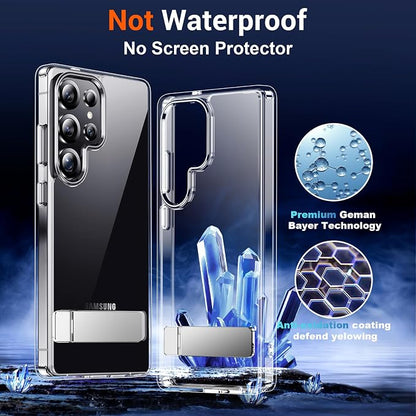 Temdan Designed for Samsung Galaxy S24 Ultra Case,[Built in Hidden Kickstand][Military Grade Drop Protection] [Never Yellowing] Slim Thin Phone Case for S24 Ultra Case - Crystal Clear