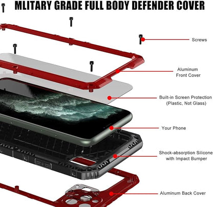 Mitywah Waterproof Case for iPhone 11 Pro Max, Heavy Duty Military Grade Shockproof Cover Built-in Screen Protection, Rugged Thick Full Body Protect Metal Case for iPhone 11 Pro Max, Red