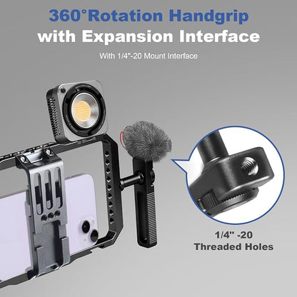 Universal Phone Cage Handheld Stabilizer Kit for Vlogging & Filmmaking, Smartphone Cage Video Rig with 360° Rotation Handles Compatible with iPhone 17/16/15/14/13 Series and Android Phones