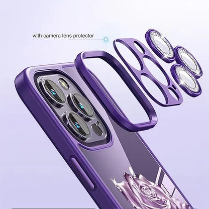for iPhone 17 Fairy Rose Clear Case, Cute Flower Floral with Glitter Bling Sparkly Camera Lens Protector Soft TPU Bumper Shockproof Women Girls Slim Protective Case for iPhone 17 6.3", Purple