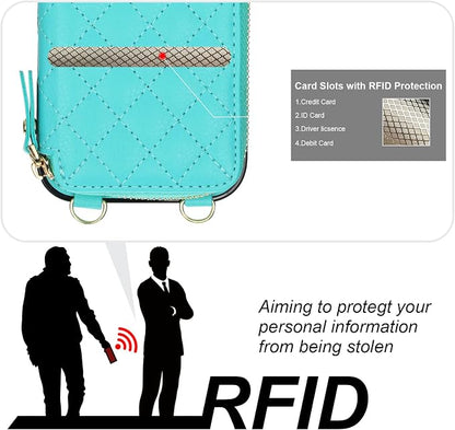 Bocasal Crossbody Wallet Case for iPhone 17 Pro, RFID Blocking PU Leather Zipper Handbag Purse Flip Cover, Kickstand Folio Case with Card Slots Holder Wrist Strap Lanyard 5G 6.3 Inch (Mint Green)
