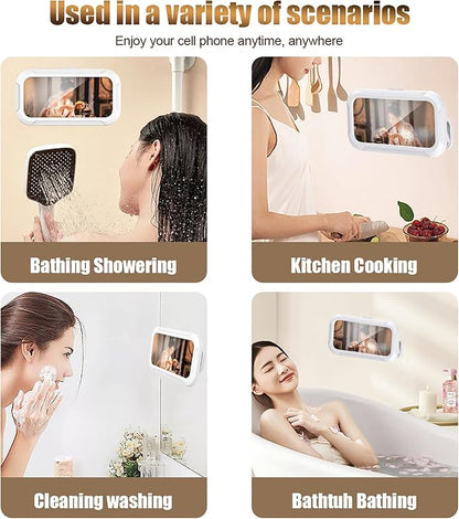 360° Rotatable Retractable Adjustable Shower Phone Case Holder,Anti-fog HD & sensitive screen ,Wall Mounted Phone Holder for Bathroom Mirror Bathtub Kitchen,Shower Accessories for 4-7" Phones (white)