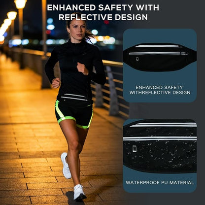 Running belt for Women &Men,Adjustable Exercise Waist Pack Reflective Running Belt for Sports Workout Cycling Hiking, Casual Hands-Free Wallets Phone Bag Fits All Phones(black)