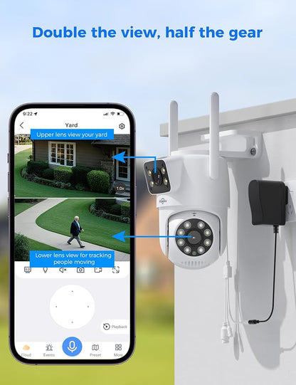 Hiseeu Wireless Security Camera Dual Lens PTZ Outdoor with 128GB SD Card, 2K WiFi-Pro 5G/ 2.4Ghz Surveillance Cameras, Color Night Vision, Plug-in Cable, Works with Wireless System