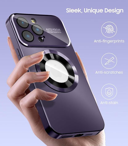 Magnetic for iPhone 15 Pro Max Case, Compatible with MagSafe, Built-in Camera Lens Protector, Logo View, Military Grade Drop Proof Phone Cover, Purple