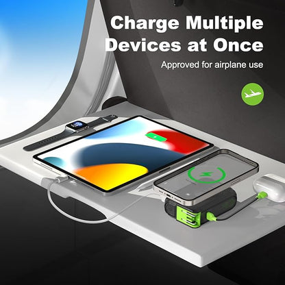 P05 Portable Charger, Magnetic Power Bank, Small Wireless PowerBank, Battery Pack 10000mAh Emergency Travel Essentials Fast Charging with Built in Cable, Foldable Wall Plug for iPhone,Samsung,Andriod