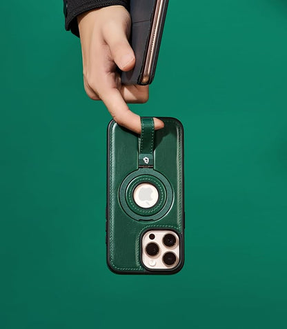 for iPhone 15 Pro Leather Case with Stand, Anti-Slip Grip Ring, Fits for MagSafe (Green, iPhone 15 Pro)