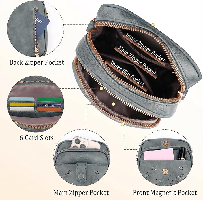 KITEVIUN Crossbody Bags for Women Leather Crossbody Purse Small Shoulder Phone Purse with Adjustable Strap & RFID Card Slots