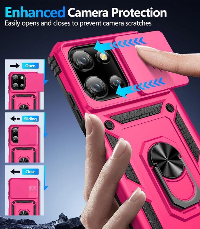 Taisairu for Motorola Moto G 2025/G 2026/G Play 2026 Case with Screen Protector & Slide Camera Lens Cover, Built-in Ring Stand Case for Moto G 2026/G 2025/G Play 2026 (Hot Pink)