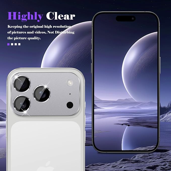 Camera Lens Protector for iPhone 17 Pro Max Camera Lens Protector [Strong Adsorption] [Not Easy to Break] Metal Tempered Glass Rear Camera Screen Cover - Titanium Grey