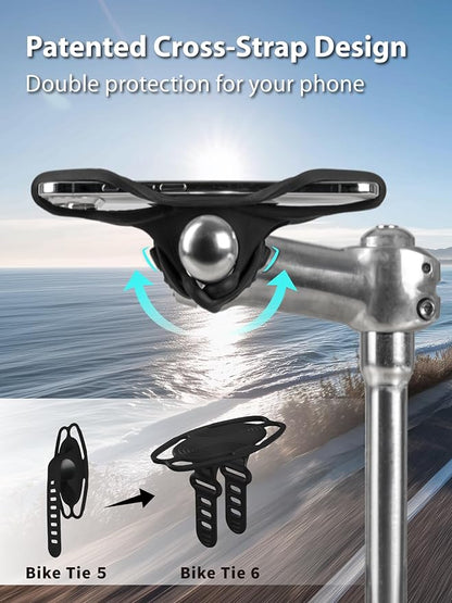 Bone Bike Tie 6, Bicycle Phone Mount for Handlebar, Scratch-Free & Shock-Absorbing Silicone MTB Holder with Dual-Strap Protection, Cycling Phone Carrier for iPhone & 4.7"–7.2" Smartphones (Handlebar)
