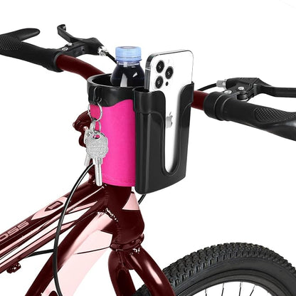 Accmor 3-in-1 Bike Cup Holder with Cell Phone Keys Holder, Bike Water Bottle Holders, Universal Bar Drink Cup Can Holder for Bicycles, Motorcycles, Scooters, Black Pink