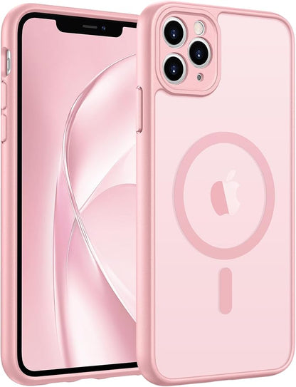 FNTCASE for iPhone 11 Pro Max Case, Fit for Magsafe, Full Camera Protection | Translucent Matte Magnetic Phone Back, 14FT Military Grade Drop Proof, Slim Shockproof Protective Cover, Light Pink