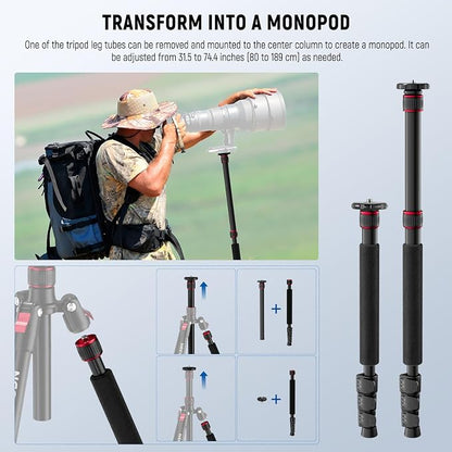 NEEWER Basics TP15 Camera Tripod Monopod, 68" Metal Heavy Duty Portable Travel DSLR Cell Phone Stand with Cellphone Holder Mount Compatible with iPhone Filming Video Recording, Ball Head Not Included