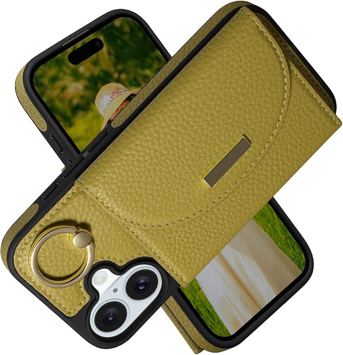 Keallce Wallet Case for iPhone 16 Plus 6.7'', Flip Case with Card Slots, Ring Holder Kickstand, PU Leather Protective Folio Cover for Women, Green