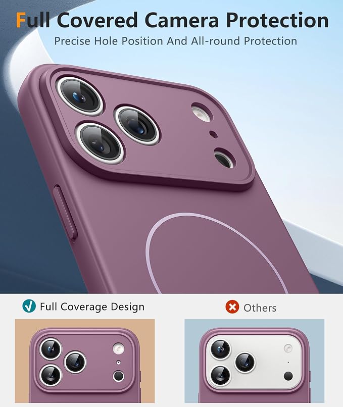 FNTCASE for iPhone 17 Pro Max Case: [Compatible with Magsafe] Integrated Silicone Phone Cases with [Full Camera Protection] [Screen Protector] Military Grade Shockproof Protective Cover - Full Purple