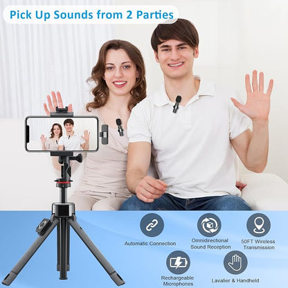 MAYBESTA Wireless Lavalier Lapel Microphone for iPhone Android - Bluetooth Mini Phone Microphones for Video Recording - 2 Clip on Mics with USB C Interface for Tiktok YouTube Vlog(USB-C Only)