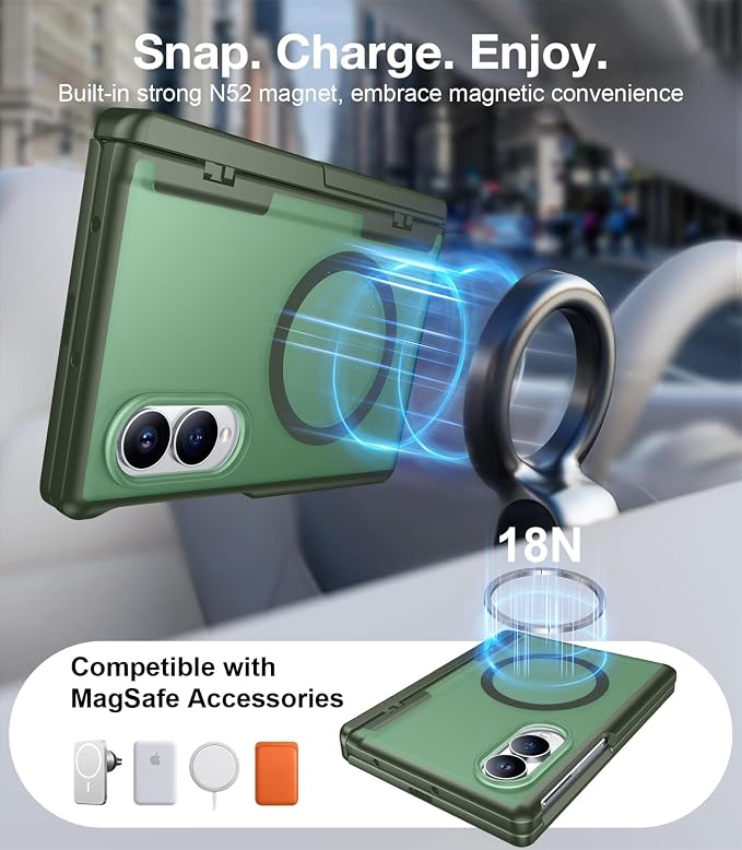 for Samsung Galaxy Z Fold 8 Case,[Compatible with MagSafe][Built-in HD Screen Protector & Kickstand][Hinge Protection] Translucent Matte Full-Body Shockproof Phone Case for Z Fold 8 Wide,Green