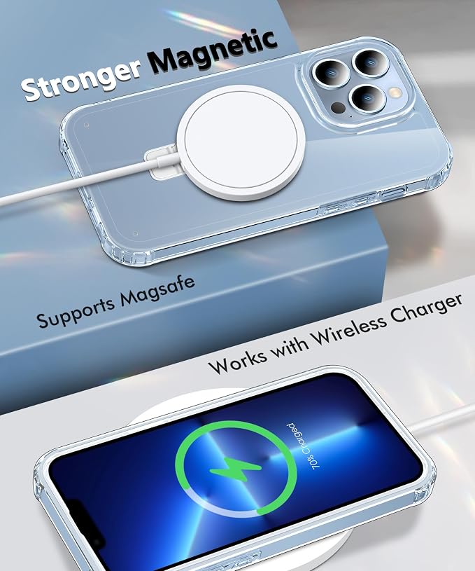 for iPhone 13 Pro Max Case, with Screen Protector + Camera Lens Protector, Built-in Seamless Stand, [Compatible with MagSafe] Protective Shockproof Phone Case, Cover iPhone 13 ProMax - Clear