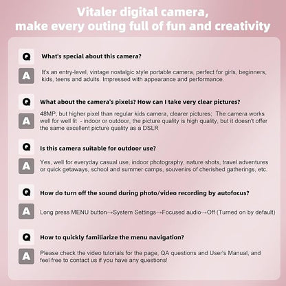 Digital Camera, Autofocus 48MP 4K Camera for Photography with 32GB Card, Portable Compact Point and Shoot Digital Camera for Teens Adult Beginner Kids with Metal Shell, 2000 mAh Battery