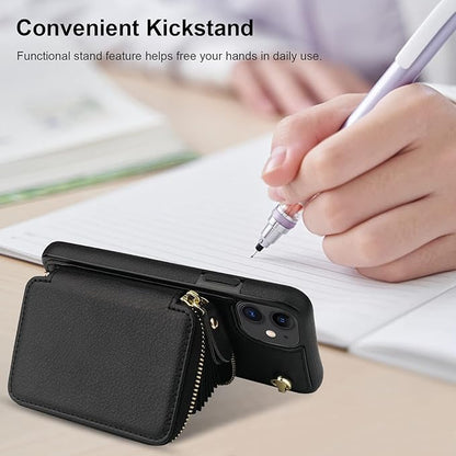 Bocasal Crossbody Wallet Case for iPhone 11, RFID Blocking Leather Purse Case with Card Holder, Protective Handbag Flip Cover with Zipper Wrist Strap Lanyard for Women 6.1 Inch (Black)