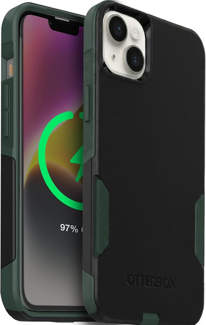 OtterBox iPhone 16e, 15, 14, & 13 Commuter Series Case - Slim & Tough, Pocket-Friendly, with Port Protection - Black/Green