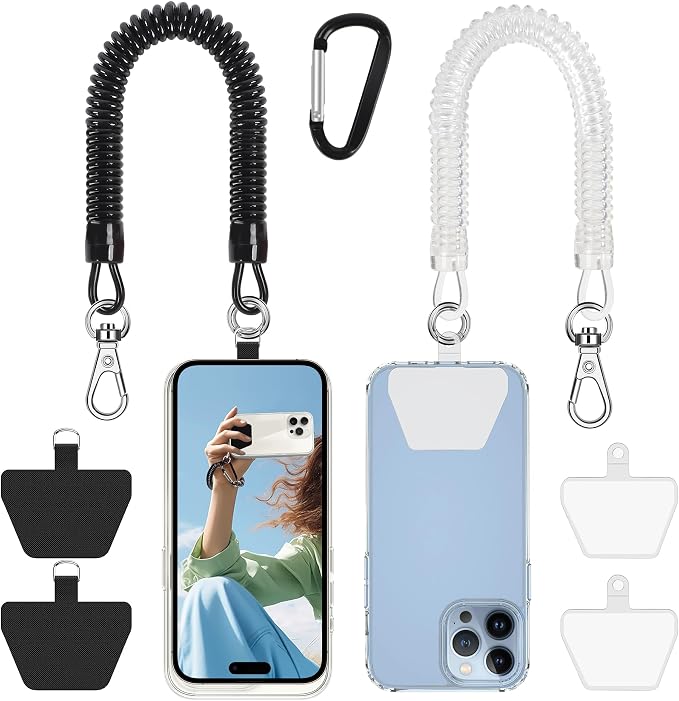 Doormoon Phone Lanyard Tether with 4 Patch, Cell Phone Lanyard with 2* Phone Tether, 4* Patch for Outdoor Hiking Climbing, BlackClear