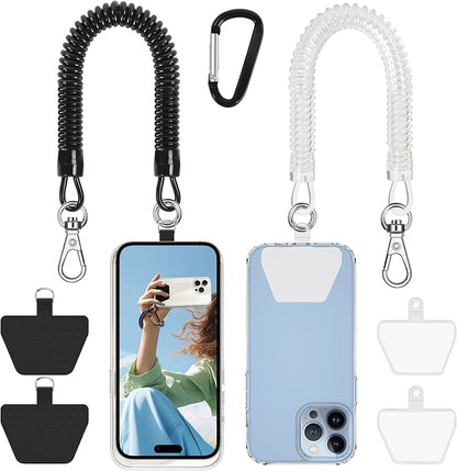 Doormoon Phone Lanyard Tether with 4 Patch, Cell Phone Lanyard with 2* Phone Tether, 4* Patch for Outdoor Hiking Climbing, BlackClear