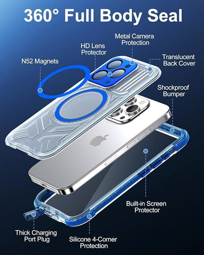 for iPhone 15 Pro Waterproof Case with Magsafe, Built-in [Camera & Screen Protector] [Lanyard], IP68 Water Proof Full Body Dustproof Heavy Duty Frosted Protective Phone Cover, 6.1" Blue
