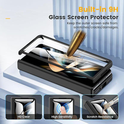 Caka Magnetic for Samsung Galaxy Z Fold 4 Case with Hinge Protection Black | Compatible with MagSafe, Built-in Outer Screen Protector, Hinge Guard, Translucent Matte Back, 360° Hybrid Drop Defense