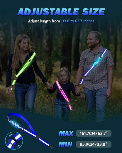 Fitense LED Reflective Belt Sash - 5 Lights Colors & 3 Light Modes High Visibility Night Safety Belt, Rechargeable Light Up Running Gear Adjustable Vest Straps for Runners Walkers Men Women