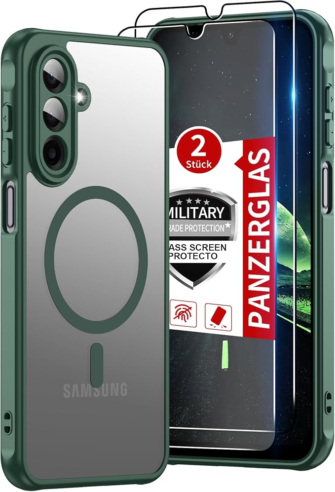 Pilaru for Samsung Galaxy A17 Case [Compatible with Magsafe] Translucent Matte Magnetic Phone Case,Slim Thin Duty Shockproof Protection Cover with 2pc Tempered Glass Screen Protector for A17 5g-Green