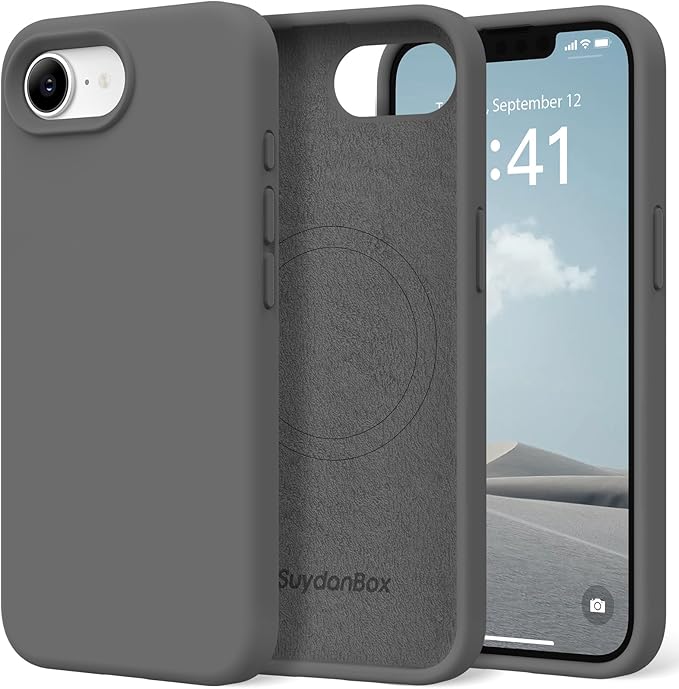 Magnetic for iPhone 17e/iPhone 16e Case, Compatible with MagSafe, [Soft Anti-Scratch Microfiber Lining] Slim Silicone Shockproof Protective Phone Case for iPhone 17e/16e 6.1", Dark Gray