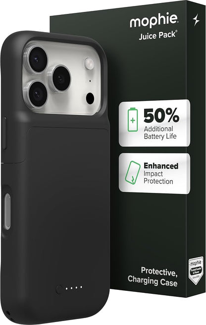 Mophie Juice Pack Battery Case for iPhone 17 Pro - Slim Charging Case, Up to 50% Extra Battery Life, High Impact Protection, Magnetic Back for Wallets & Mounts, Sustainable Material, Black
