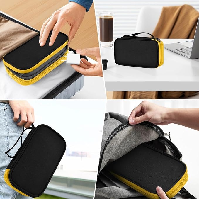ZINZ Electronic Accessories Organizer, Travel Cable Carry Pouch Storage Bag for Laptop Attachment Cable, Cord, Charger, Earphone etc,Black-Yellow
