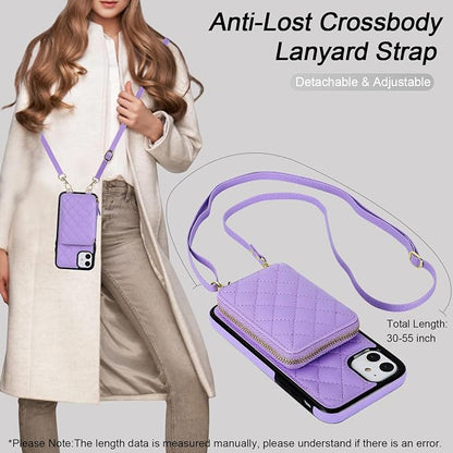 Bocasal Crossbody Wallet Case for iPhone 11, RFID Blocking PU Leather Zipper Handbag Purse Flip Cover, Kickstand Folio Case with Card Slots Holder Wrist Strap Lanyard 6.1 Inch (Purple)