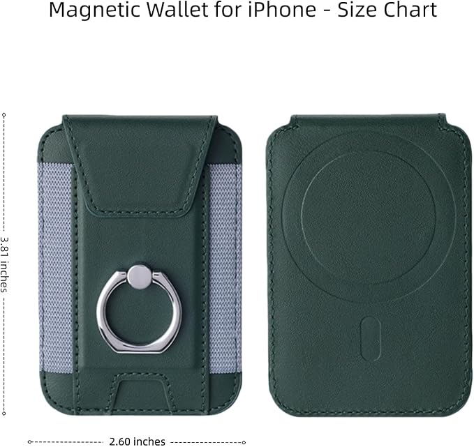 for Magsafe Wallet, Slim Magnetic Card Wallet with Grip, 7 Cards Holder RFID Blocking, Ring Stand Stick on Wallet with Privacy Flap (Green)