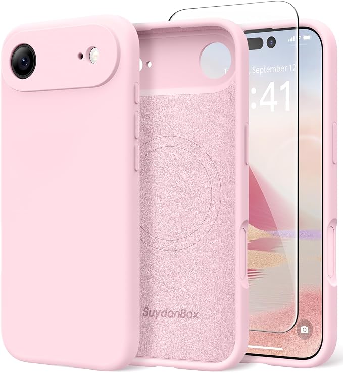 Magnetic for iPhone Air Case, Compatible with MagSafe, [Full Camera Protection][Screen Protector] Silicone Shockproof Protective Phone Case for iPhone 17 Air 6.5", Chalk Pink